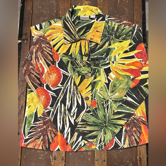 Chico’s multicolor plant patterned jean jacket size M - Picture 3 of 5